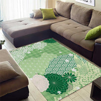Green Palaka Japanese Patterns Area Rug Asanoha Seigaiha Sakura Motif LT14 - Polynesian Pride