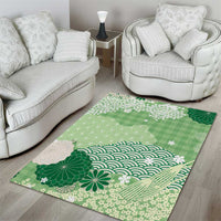 Green Palaka Japanese Patterns Area Rug Asanoha Seigaiha Sakura Motif LT14 - Polynesian Pride