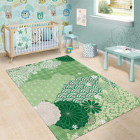 Green Palaka Japanese Patterns Area Rug Asanoha Seigaiha Sakura Motif LT14 - Polynesian Pride