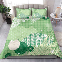 Green Palaka Japanese Patterns Bedding Set Asanoha Seigaiha Sakura Motif LT14 - Polynesian Pride
