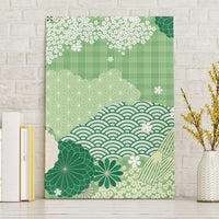 Green Palaka Japanese Patterns Canvas Wall Art Asanoha Seigaiha Sakura Motif LT14 Without Frame Green - Polynesian Pride