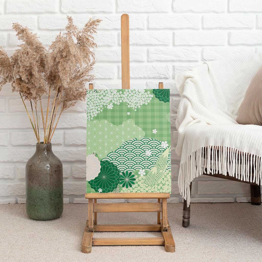 Green Palaka Japanese Patterns Canvas Wall Art Asanoha Seigaiha Sakura Motif LT14 - Polynesian Pride