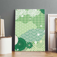 Green Palaka Japanese Patterns Canvas Wall Art Asanoha Seigaiha Sakura Motif LT14 - Polynesian Pride