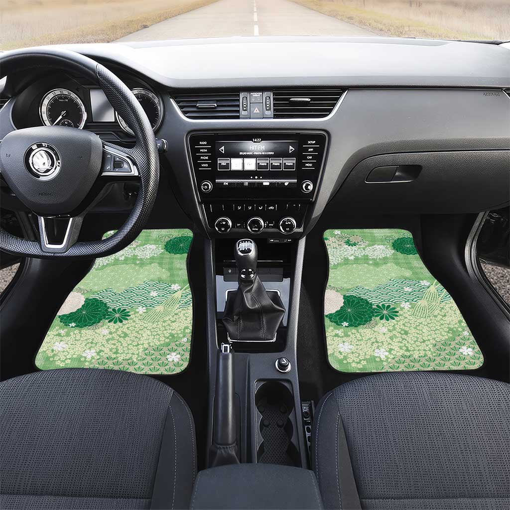 Green Palaka Japanese Patterns Car Mats Asanoha Seigaiha Sakura Motif - Polynesian Pride