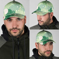Green Japanese Traditional Motifs Classic Cap Palaka With Asanoha Seigaiha Sakura - Polynesian Pride