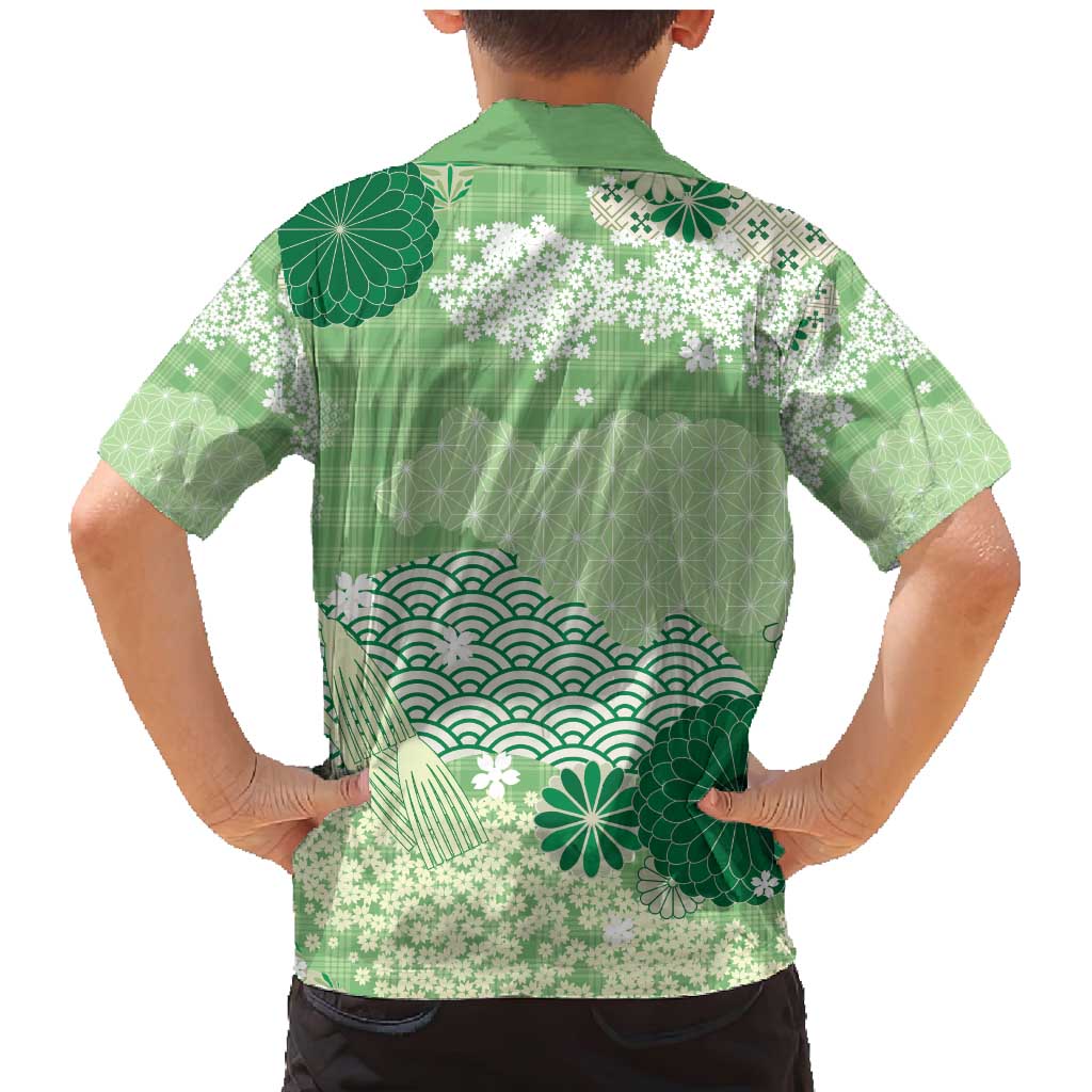 Green Palaka Japanese Patterns Family Matching Mermaid Dress and Hawaiian Shirt Asanoha Seigaiha Sakura Motif LT14 - Polynesian Pride