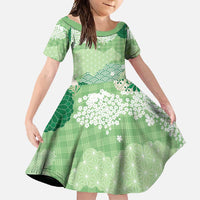 Green Palaka Japanese Patterns Family Matching Mermaid Dress and Hawaiian Shirt Asanoha Seigaiha Sakura Motif LT14 Daughter's Dress Green - Polynesian Pride