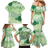 Green Palaka Japanese Patterns Family Matching Mermaid Dress and Hawaiian Shirt Asanoha Seigaiha Sakura Motif LT14 - Polynesian Pride