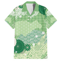Green Palaka Japanese Patterns Family Matching Off Shoulder Maxi Dress and Hawaiian Shirt Asanoha Seigaiha Sakura Motif LT14 Dad's Shirt - Short Sleeve Green - Polynesian Pride