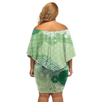 Green Palaka Japanese Patterns Family Matching Off Shoulder Short Dress and Hawaiian Shirt Asanoha Seigaiha Sakura Motif LT14 - Polynesian Pride