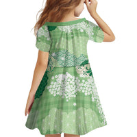 Green Palaka Japanese Patterns Family Matching Puletasi and Hawaiian Shirt Asanoha Seigaiha Sakura Motif LT14 - Polynesian Pride