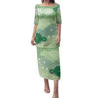 Green Palaka Japanese Patterns Family Matching Puletasi and Hawaiian Shirt Asanoha Seigaiha Sakura Motif LT14 Mom's Dress Green - Polynesian Pride