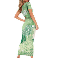 Green Palaka Japanese Patterns Family Matching Short Sleeve Bodycon Dress and Hawaiian Shirt Asanoha Seigaiha Sakura Motif LT14 - Polynesian Pride