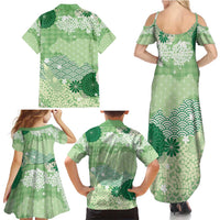 Green Palaka Japanese Patterns Family Matching Summer Maxi Dress and Hawaiian Shirt Asanoha Seigaiha Sakura Motif LT14 - Polynesian Pride