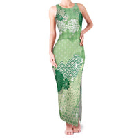 Green Palaka Japanese Patterns Family Matching Tank Maxi Dress and Hawaiian Shirt Asanoha Seigaiha Sakura Motif LT14 Mom's Dress Green - Polynesian Pride