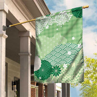 Green Palaka Japanese Patterns Garden Flag Asanoha Seigaiha Sakura Motif LT14 House Flag Green - Polynesian Pride