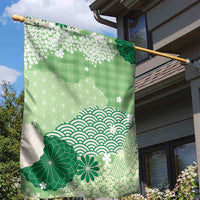 Green Palaka Japanese Patterns Garden Flag Asanoha Seigaiha Sakura Motif LT14 - Polynesian Pride