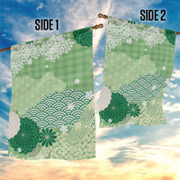 Green Palaka Japanese Patterns Garden Flag Asanoha Seigaiha Sakura Motif LT14 - Polynesian Pride