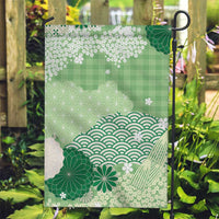 Green Palaka Japanese Patterns Garden Flag Asanoha Seigaiha Sakura Motif LT14 Garden Flag Green - Polynesian Pride
