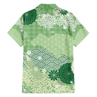 Green Palaka Japanese Patterns Hawaiian Shirt Asanoha Seigaiha Sakura Motif - Polynesian Pride