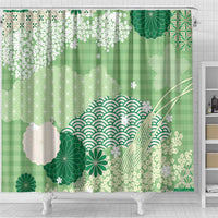 Green Palaka Japanese Patterns Shower Curtain Asanoha Seigaiha Sakura Motif LT14 - Polynesian Pride