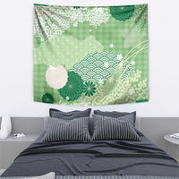 Green Palaka Japanese Patterns Tapestry Asanoha Seigaiha Sakura Motif LT14 - Polynesian Pride