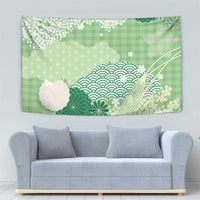 Green Palaka Japanese Patterns Tapestry Asanoha Seigaiha Sakura Motif LT14 - Polynesian Pride