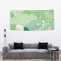 Green Palaka Japanese Patterns Tapestry Asanoha Seigaiha Sakura Motif LT14 - Polynesian Pride