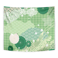 Green Palaka Japanese Patterns Tapestry Asanoha Seigaiha Sakura Motif LT14 - Polynesian Pride