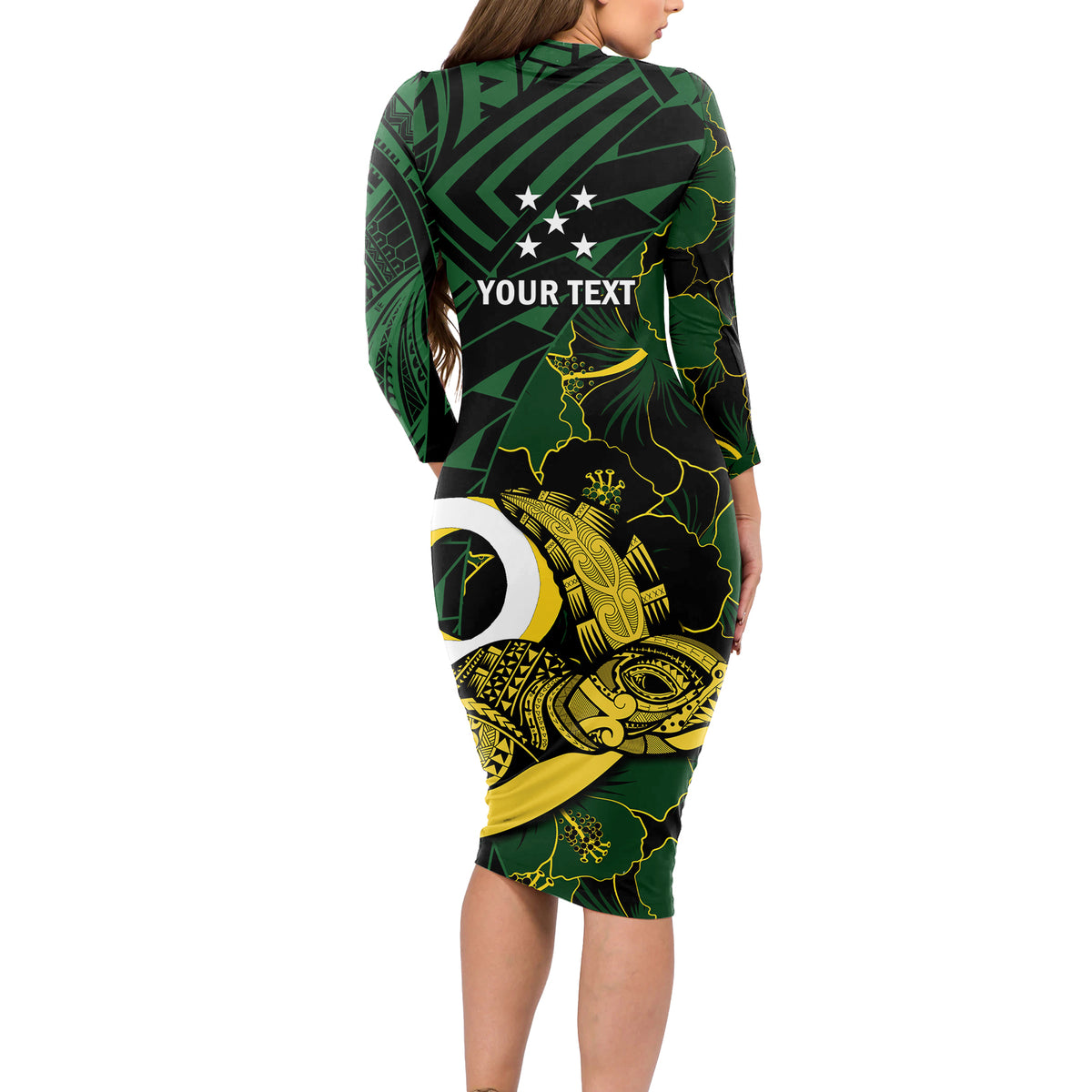 Personalised Solomon Islands Western Province Day Long Sleeve Bodycon Dress Sea Turtle Mix Polynesian Hibiscus Pattern LT14 - Polynesian Pride