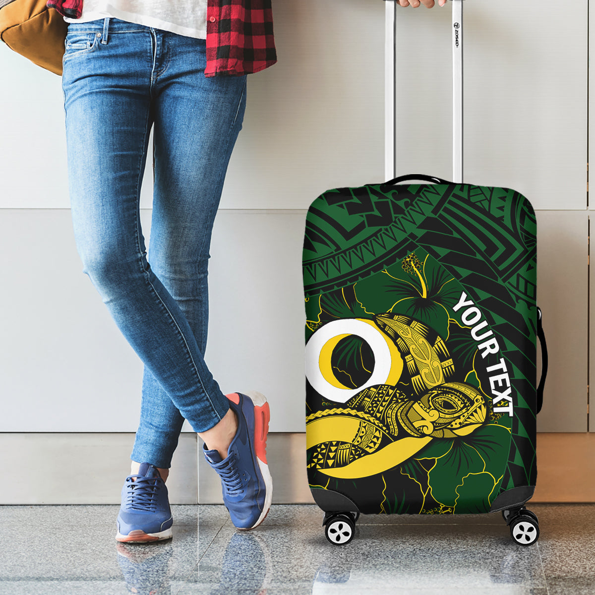 Personalised Solomon Islands Western Province Day Luggage Cover Sea Turtle Mix Polynesian Hibiscus Pattern LT14 - Polynesian Pride
