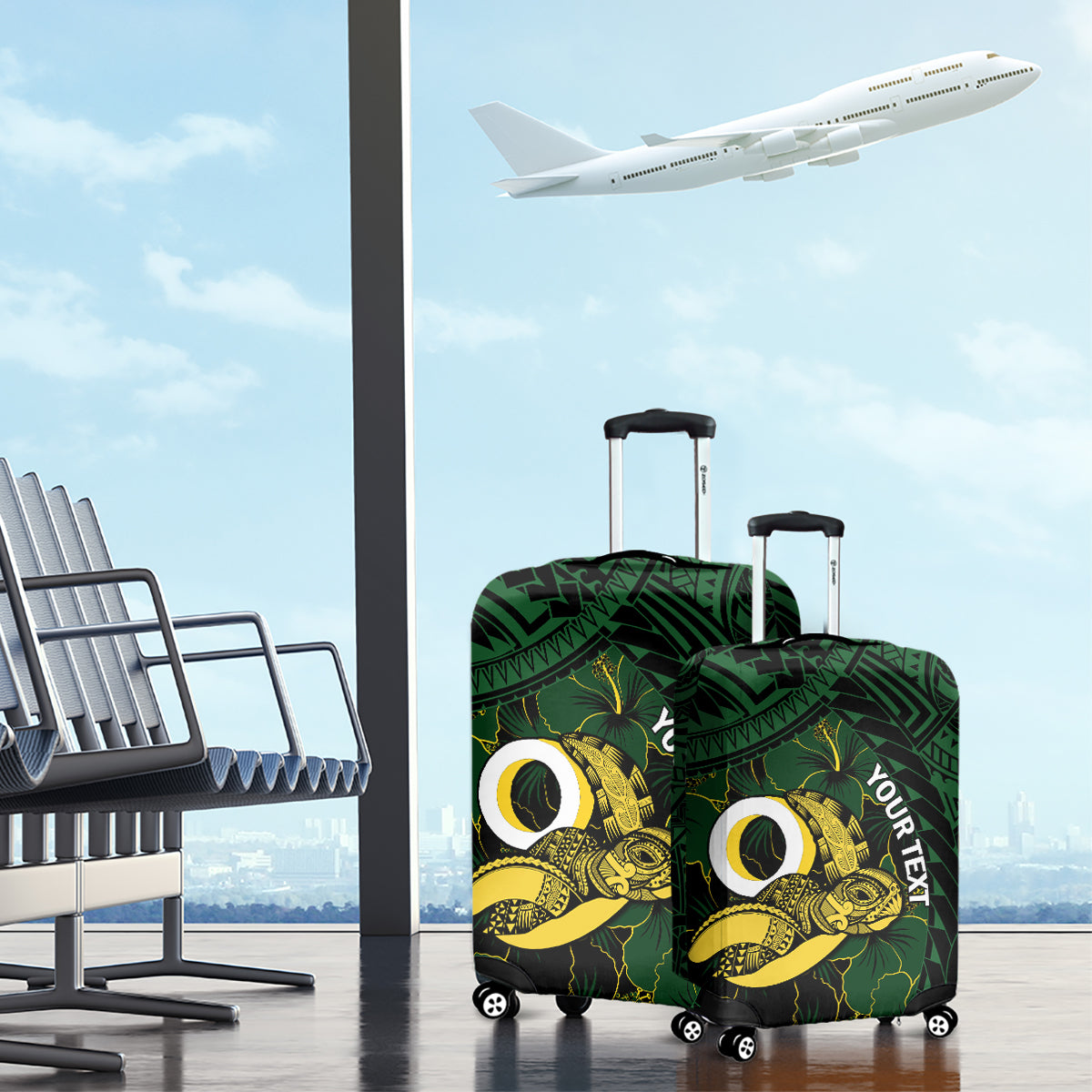 Personalised Solomon Islands Western Province Day Luggage Cover Sea Turtle Mix Polynesian Hibiscus Pattern LT14 - Polynesian Pride