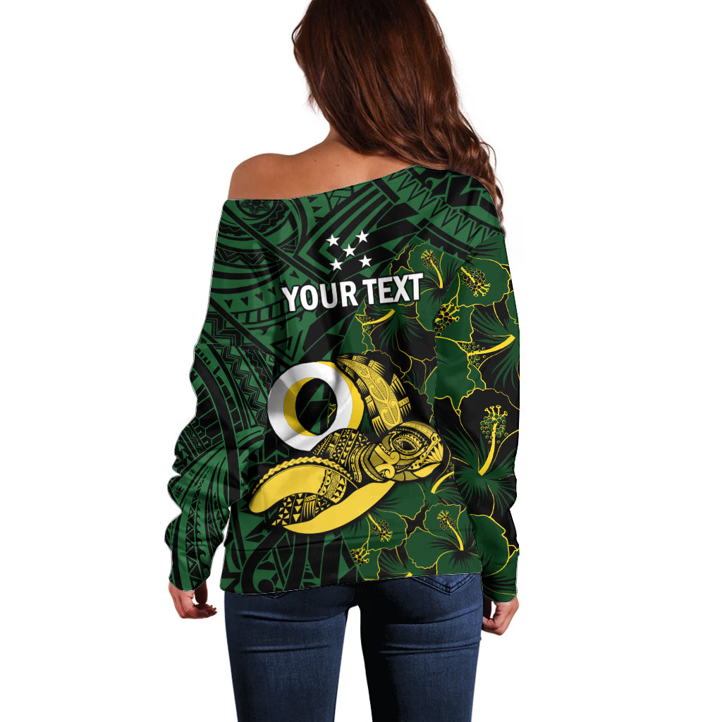 Personalised Solomon Islands Western Province Day Off Shoulder Sweater Sea Turtle Mix Polynesian Hibiscus Pattern LT14 - Polynesian Pride