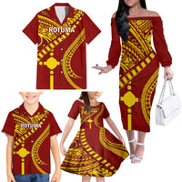 Personalised Fiji Rotuma Family Matching Off Shoulder Long Sleeve Dress and Hawaiian Shirt Fijian Tapa Pattern LT14 - Polynesian Pride