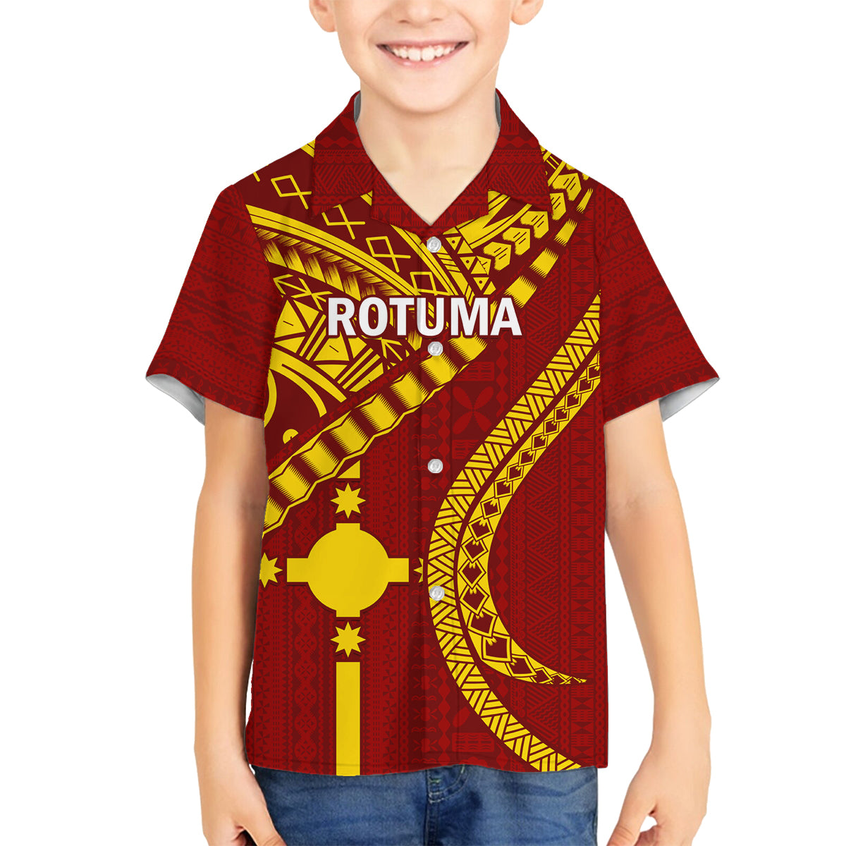 Personalised Fiji Rotuma Family Matching Summer Maxi Dress and Hawaiian Shirt Fijian Tapa Pattern LT14 Son's Shirt Maroon - Polynesian Pride