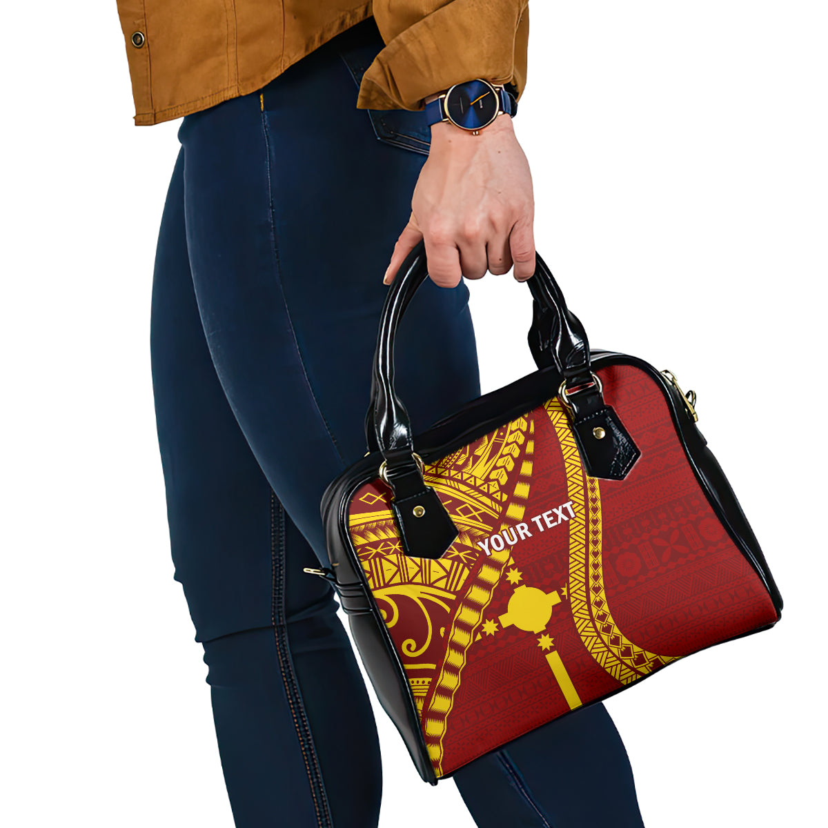 Personalised Fiji Rotuma Shoulder Handbag Fijian Tapa Pattern LT14 - Polynesian Pride