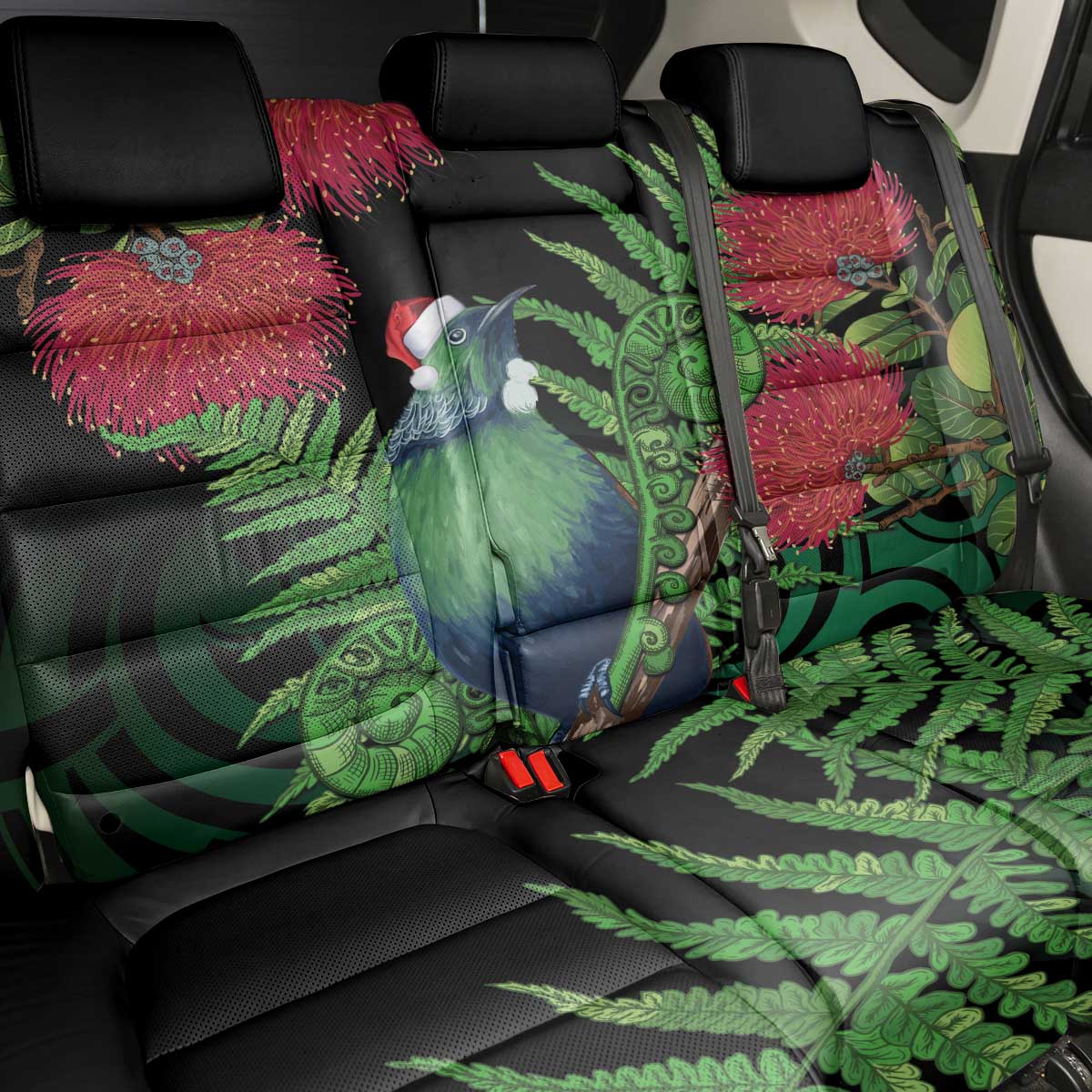 New Zealand Tui Bird Christmas Back Car Seat Cover Maori Fern Mix Pohotukawa LT14 - Polynesian Pride