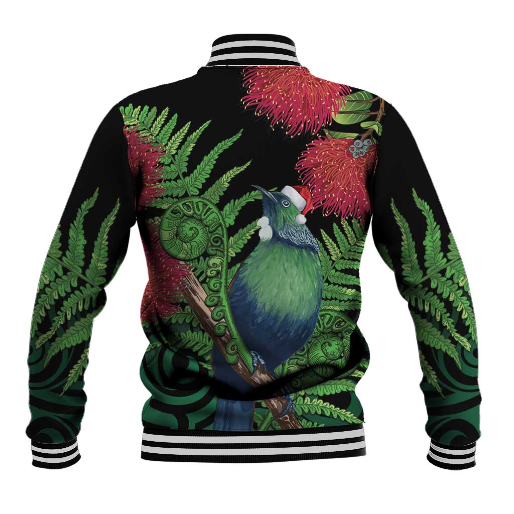 New Zealand Tui Bird Christmas Baseball Jacket Maori Fern Mix Pohotukawa LT14 - Polynesian Pride