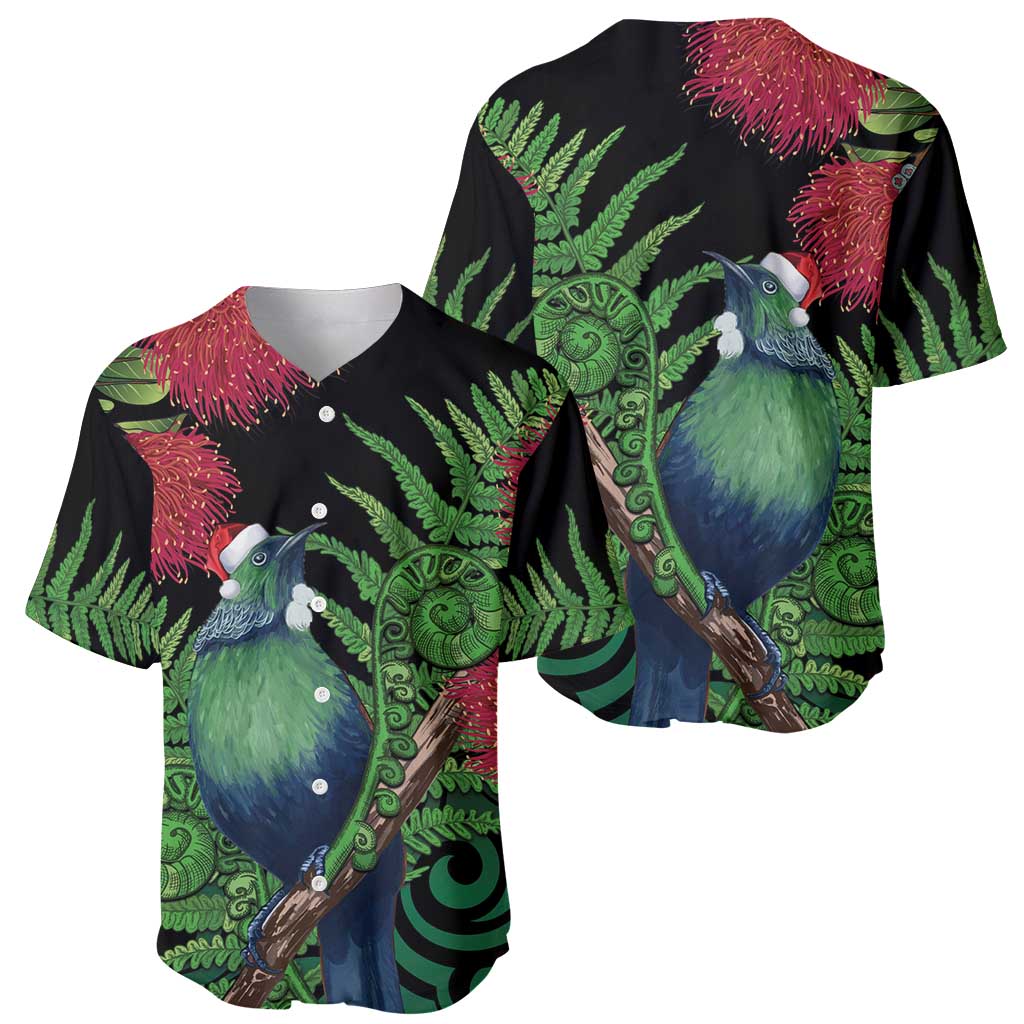 New Zealand Tui Bird Christmas Baseball Jersey Maori Fern Mix Pohotukawa LT14 - Polynesian Pride