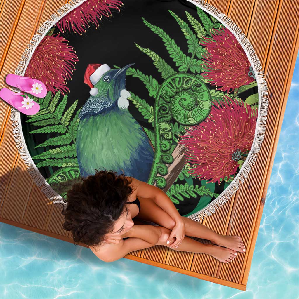 New Zealand Tui Bird Christmas Beach Blanket Maori Fern Mix Pohotukawa LT14 - Polynesian Pride