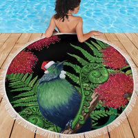 New Zealand Tui Bird Christmas Beach Blanket Maori Fern Mix Pohotukawa LT14 - Polynesian Pride