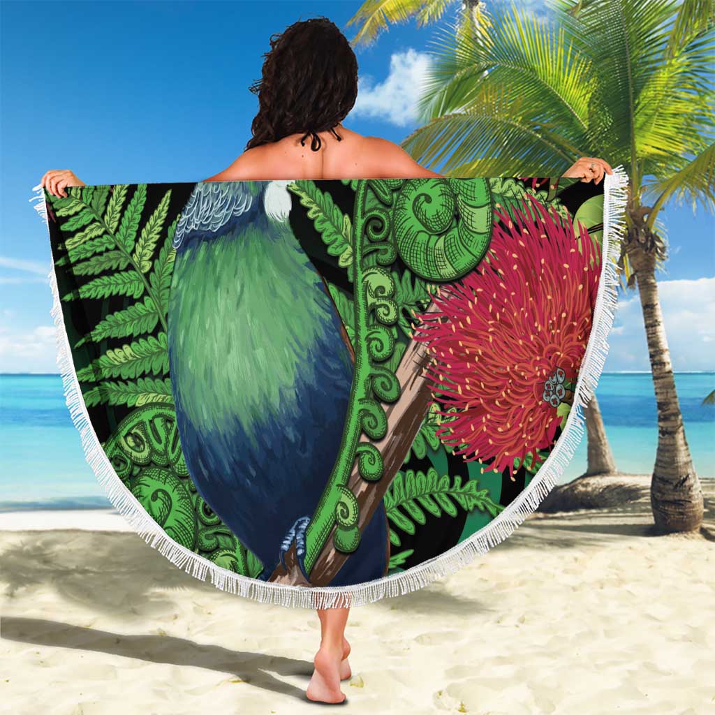 New Zealand Tui Bird Christmas Beach Blanket Maori Fern Mix Pohotukawa LT14 - Polynesian Pride