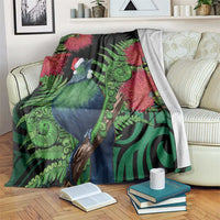 New Zealand Tui Bird Christmas Blanket Maori Fern Mix Pohotukawa LT14 Black - Polynesian Pride