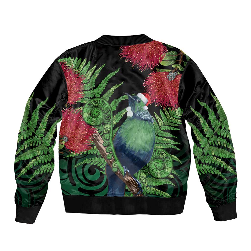 New Zealand Tui Bird Christmas Bomber Jacket Maori Fern Mix Pohotukawa LT14 - Polynesian Pride