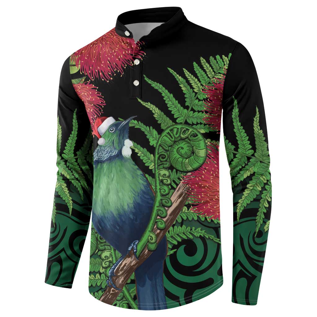New Zealand Tui Bird Christmas Button Sweatshirt Maori Fern Mix Pohotukawa LT14 - Polynesian Pride