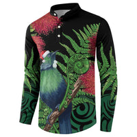 New Zealand Tui Bird Christmas Button Sweatshirt Maori Fern Mix Pohotukawa LT14 - Polynesian Pride