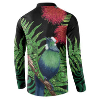 New Zealand Tui Bird Christmas Button Sweatshirt Maori Fern Mix Pohotukawa LT14 - Polynesian Pride