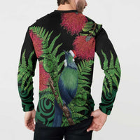 New Zealand Tui Bird Christmas Button Sweatshirt Maori Fern Mix Pohotukawa LT14 - Polynesian Pride
