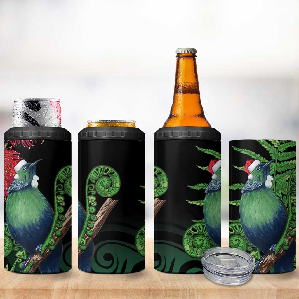 New Zealand Tui Bird Christmas 4 in 1 Can Cooler Tumbler Maori Fern Mix Pohotukawa LT14 - Polynesian Pride
