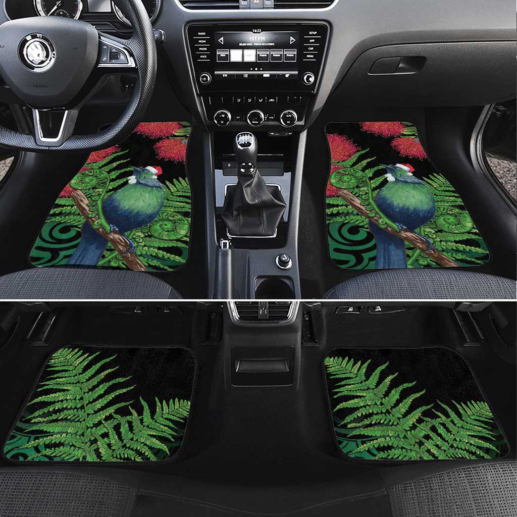 New Zealand Tui Bird Christmas Car Mats Maori Fern Mix Pohotukawa LT14 Set 4pcs Black - Polynesian Pride
